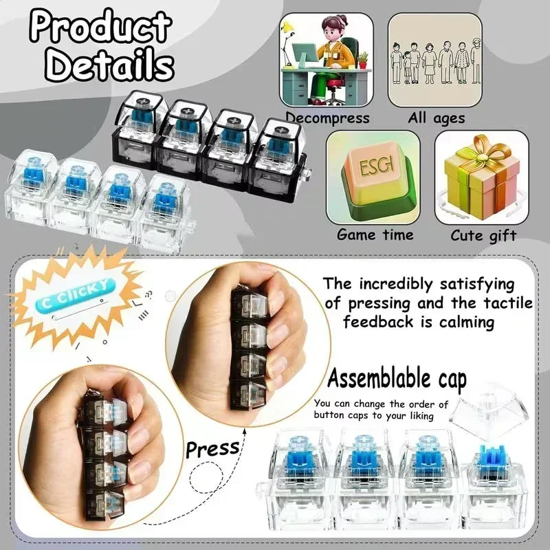 Office Tech And Gadgets - Toetsenbord Keycap Stressverlichtende Sleutelhanger Mechanisch 4-Knops